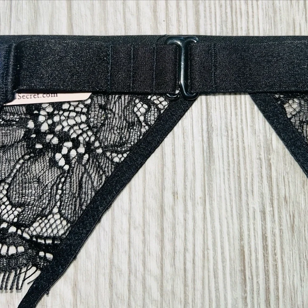 💎VS Very Sexy Black Lace Bling Push Up Bra With Matching Garter Belt Set NWT✨